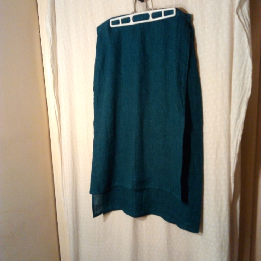 Eileen Fisher 100% Linen Green Long Wrap  Skirt Women's Large